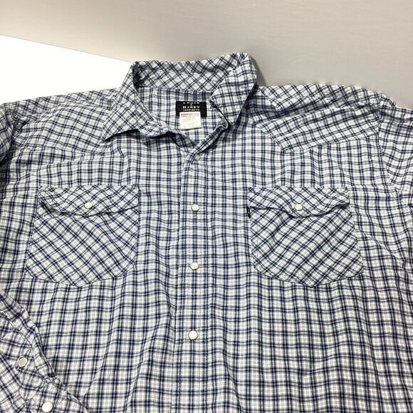 Lakin McKey Trading Co By Key Long Sleeve Blue Plaid Pearl Snap Shirt 2XLR - Picture 6 of 12